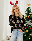 Reindeer Round Neck Long Sleeve Sweater