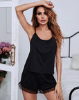 Gathered Detail Spliced Mesh Sleeveless Top and Shorts Lounge Set