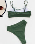 Dark Slate Gray Adjustable Strap Ruched Two-Piece Swim Set