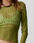 Olive Drab Lace Boat Neck Long Sleeve Blouse