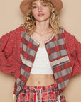 POL Round Neck Long Sleeve Plaid Shirt