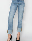 RISEN Full Size High Rise Cuffed Slim Straight Jeans