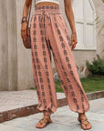 Rosy Brown Tied Printed High Waist Pants