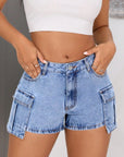 Rosy Brown Mid-Rise Waist Denim Shorts with Pockets