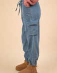 VERY J Washed Drawstring Jogger Cargo Jeans