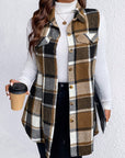 Honey Plus Size Pocketed Plaid Button Up Vest Coat