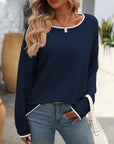 Mandy Contrast Trim Round Neck Long Sleeve Sweater