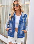 Pocketd Button Up Detachable Hooded Denim Jacket