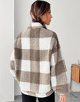 Plaid Half Zip Long Sleeve Teddy Sweatshirt