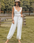 Dim Gray Backless Wide Strap Wide Leg Jumpsuit