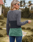 Color Block Square Neck Long Sleeve T-Shirt