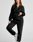 Black Quarter Zip Long Sleeve Top and Pants Set