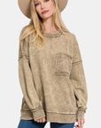 Zenana Exposed Seam Round Neck Dropped Shoulder Sweatshirt