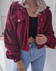 Lantern Sleeve Cropped Corduroy Jacket