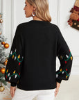 Round Neck Pattern Lantern Sleeve Sweater