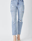 Light Gray RISEN Distressed Slim Cropped Jeans