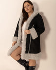 Plus Size Fuzzy Trim Open Front Long Sleeve Hooded Coat