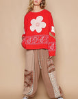 POL Flower Lace Patch Long Sleeve Sweater