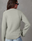 Slit Cuff Round Neck Long Sleeve Sweater