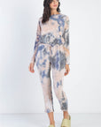 Cherish Apparel Tie-Dye Round Neck Long Sleeve Jumpsuit