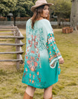 Dim Gray Plus Size Printed Open Front Long Sleeve Cover Up