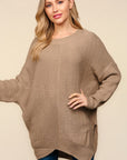 Haptics Full Size Side Slit Texture Asymmetric Sweater