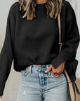 Slit Cuff Round Neck Long Sleeve Sweater