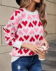 Angel Wings Contrast Heart Round Neck Sweater