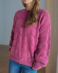 Openwork Round Neck Dropped Shoulder Sweater