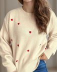 Heart Round Neck Long Sleeve Sweater