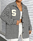 Houndstooth Button Down Long Sleeve Shacket