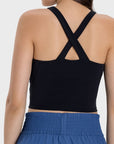 Dark Slate Gray Crisscross Grecian Neck Active Cami Sentient Beauty Fashions Apparel & Accessories