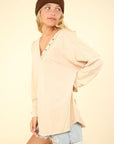 VERY J Washed V-Neck Exposed Seam Knit Top