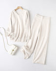 Slit V-Neck Long Sleeve Top and Pants Sweater Set