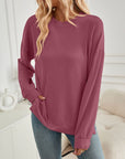 Lovelet Slit Round Neck Long Sleeve Sweatshirt