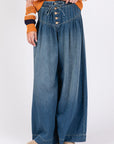 SAGE+FIG Smocked Waist Band Wide Leg Jeans