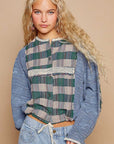 POL Round Neck Long Sleeve Plaid Shirt