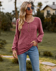 Round Neck Button-Down Long Sleeve Tee