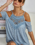 Dark Gray BiBi Front Crochet Lace Adjustable Strap Top