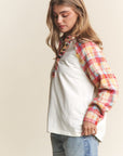 J.NNA Plaid Contrast Button Down Henley Top