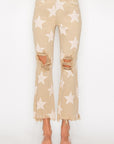 RISEN Full Size High Rise Star Printed Frayed Hem Jeans