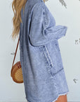 Raw Hem Button Down Long Sleeve Denim Dress