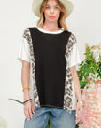 Dark Slate Gray Celeste Full Size Leopard Color Block T-Shirt