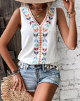 Gray Tassel Printed V-Neck Tank