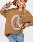 SAGE + FIG Peace Applique Patch Long Sleeve Top