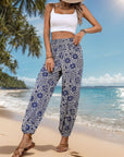 Gray Printed Elastic Waist Pants