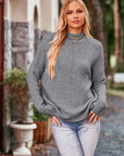 Mock Neck Rib-Knit Sweater