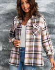 Double Take Plaid Button Front Shirt Jacket with Breast Pockets