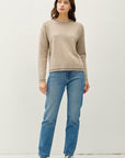 Be Cool Striped Trim Round Neck Long Sleeve Sweater