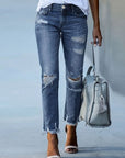 Distressed Raw Hem Jeans with Pockets